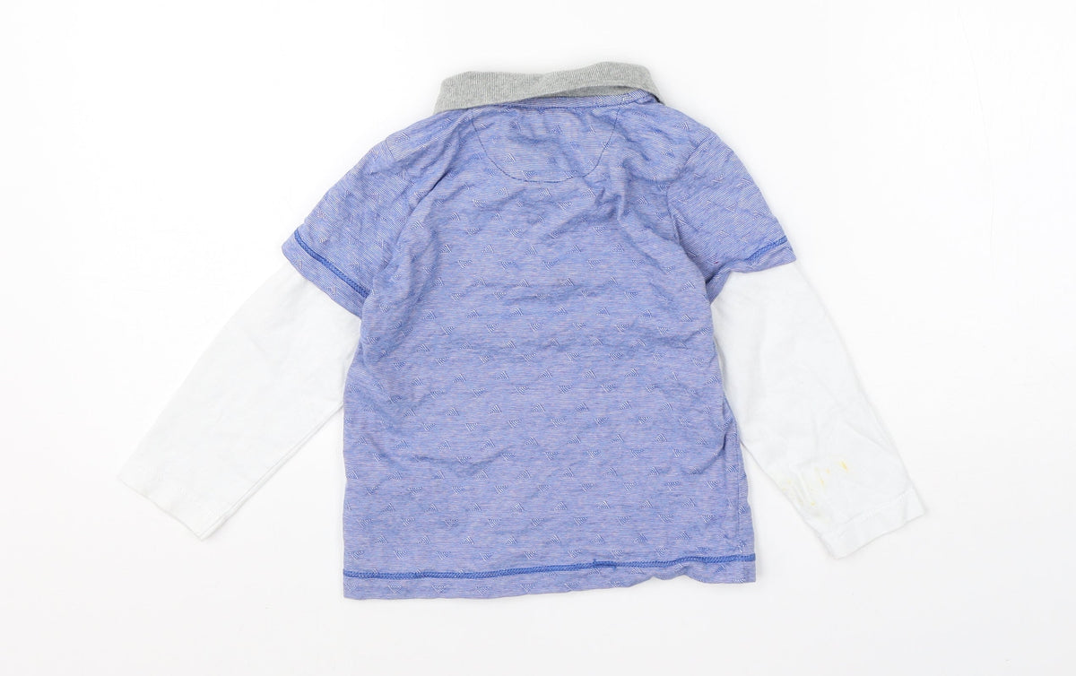 Back view of Baker boys’ blue cotton basic polo, size 2-3, years collared