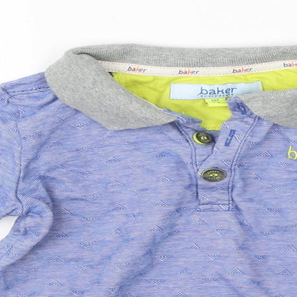 Close-up detail of Baker boys’ blue cotton basic polo, size 2-3, years collared