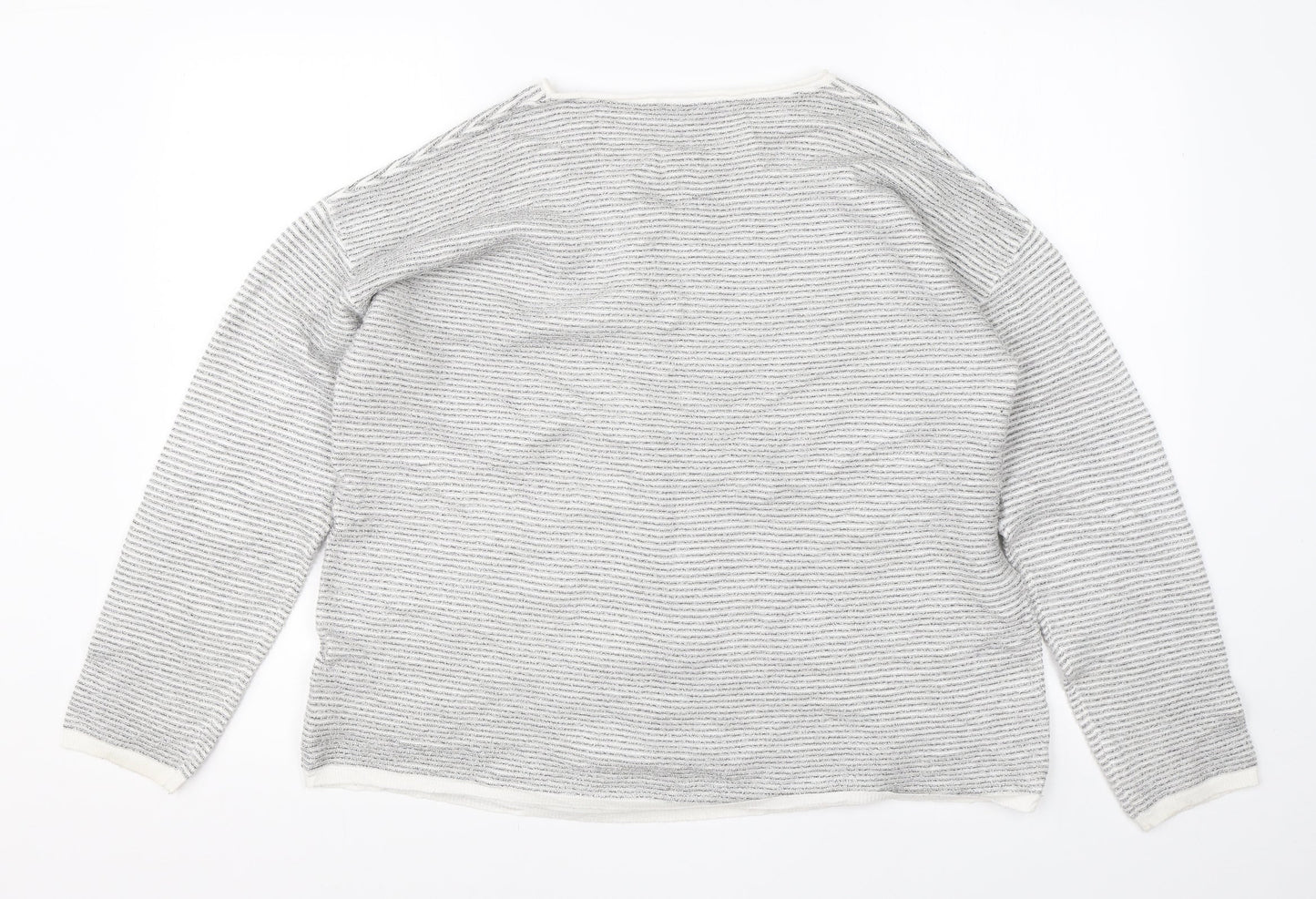 Great Plain Womens Grey Round Neck Striped Viscose Pullover Jumper Size 14
