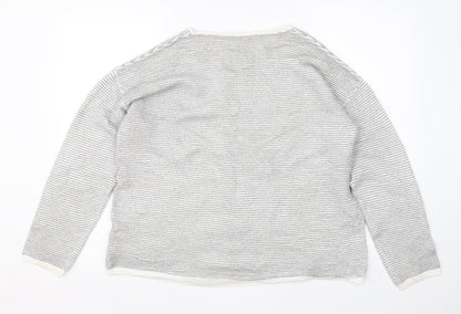 Great Plain Womens Grey Round Neck Striped Viscose Pullover Jumper Size 14