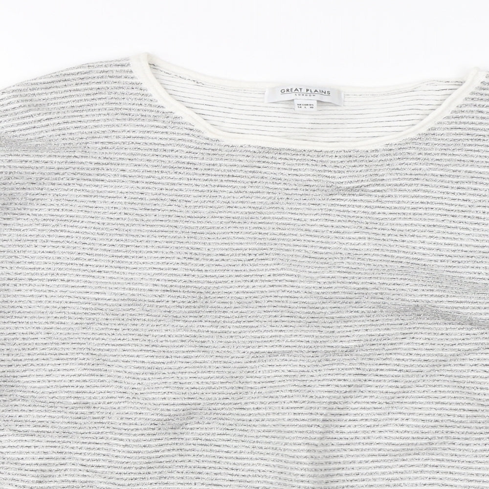 Great Plain Womens Grey Round Neck Striped Viscose Pullover Jumper Size 14