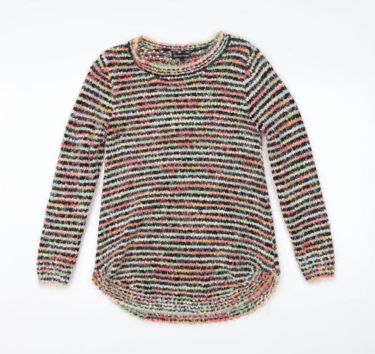 Caroline Morgan Womens Multicoloured Round Neck Striped Acrylic Pullover Jumper Size 10
