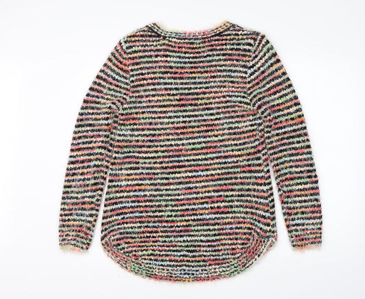Caroline Morgan Womens Multicoloured Round Neck Striped Acrylic Pullover Jumper Size 10