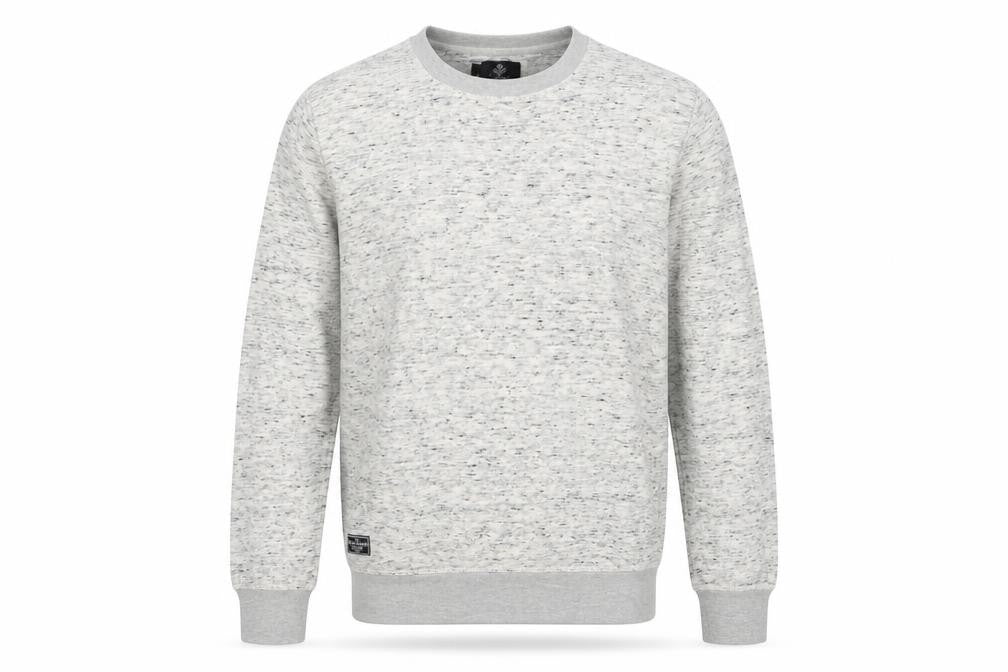 Front view of Threadable men’s grey round neck cotton jumper, size M