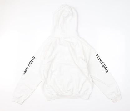 Mens UK Size M Gildan White Pullover Hoodie