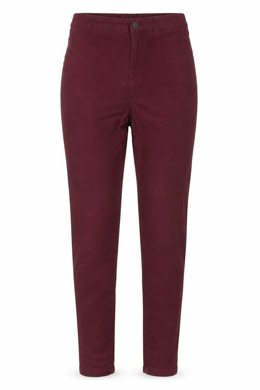Front view of Noisy May women’s red cotton skinny jeans, size M, 28-inch leg regular