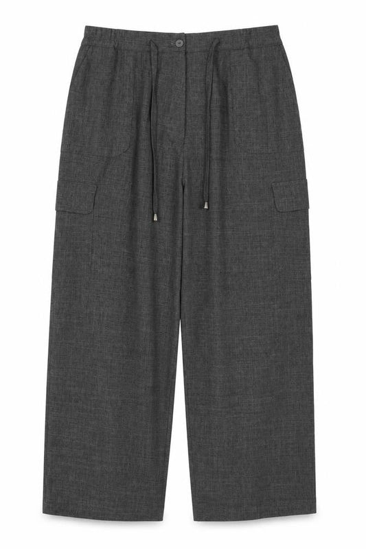 Front view of Agenda women’s grey polyester dress pants trousers, size UK 18, 28-inch leg regular