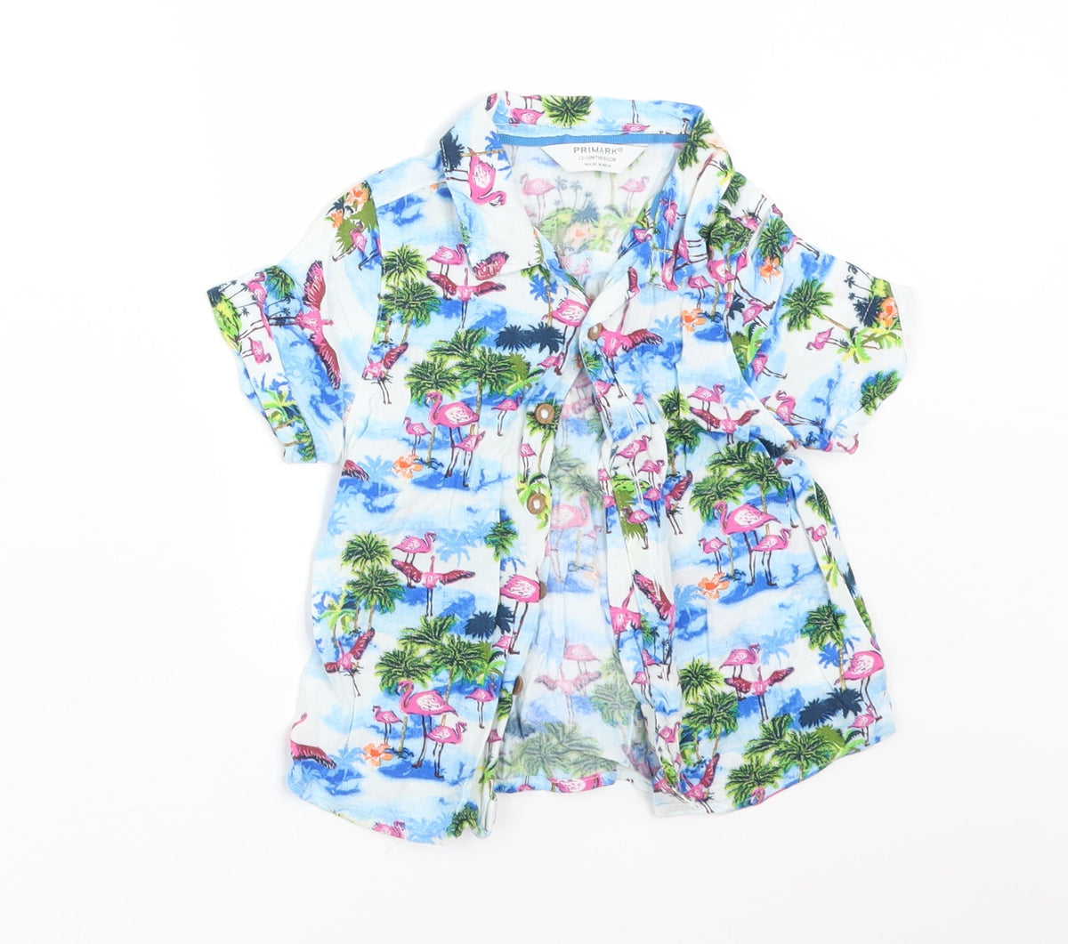 Additional front view of Primark Baby Multicoloured Viscose Basic Button-Up, size 12-18, Months Collared - FLAMINGO BEACH