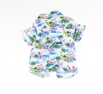 Back view of Primark Baby Multicoloured Viscose Basic Button-Up, size 12-18, Months Collared - FLAMINGO BEACH