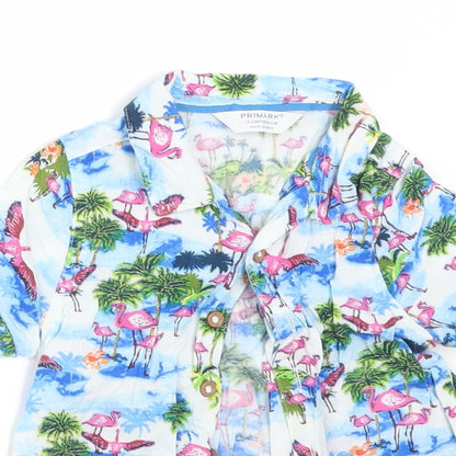 Close-up detail of Primark Baby Multicoloured Viscose Basic Button-Up, size 12-18, Months Collared - FLAMINGO BEACH