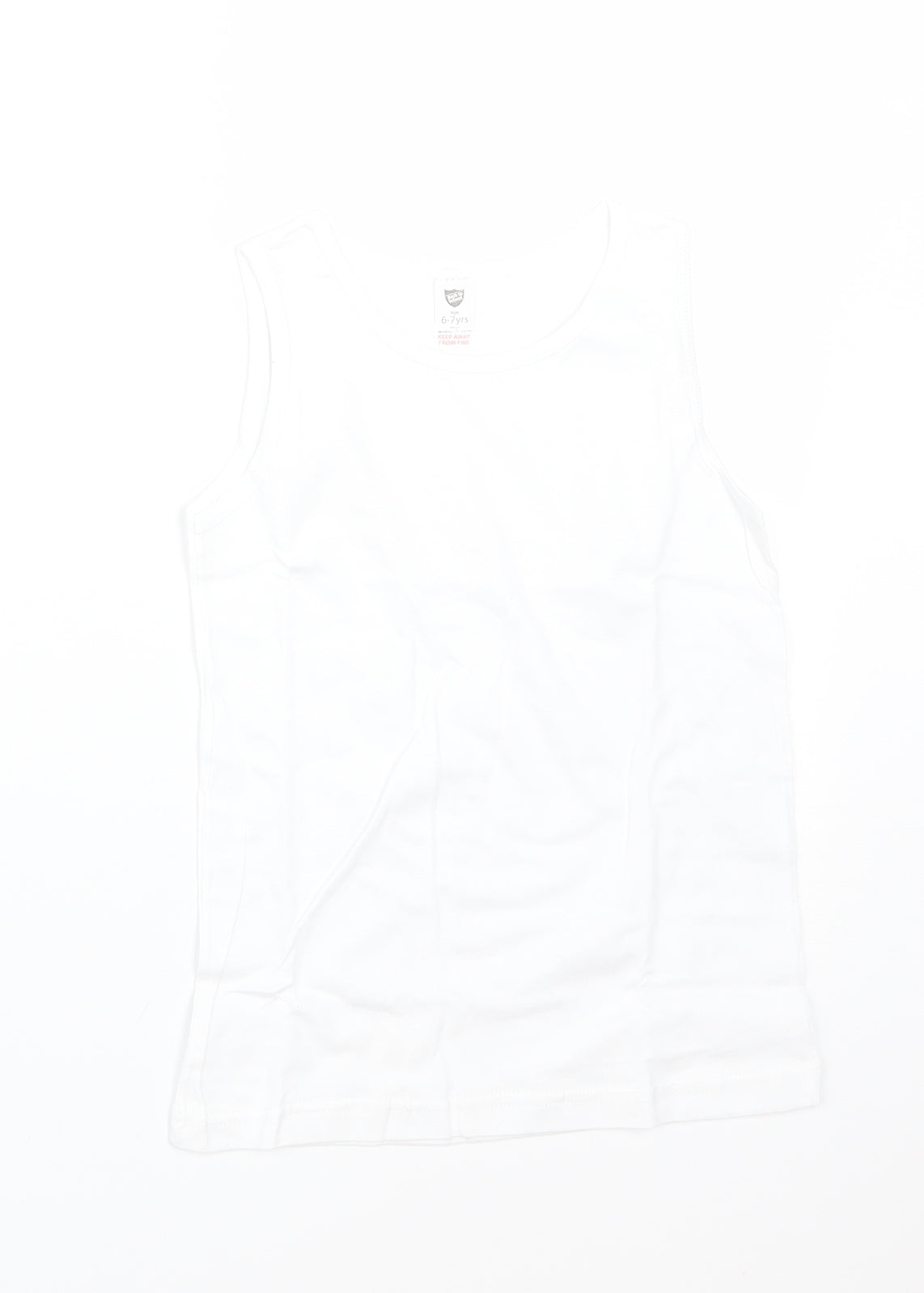 Additional front view of BACK TO SCHOOL boys’ white cotton basic tank, size 6-7, years round neck