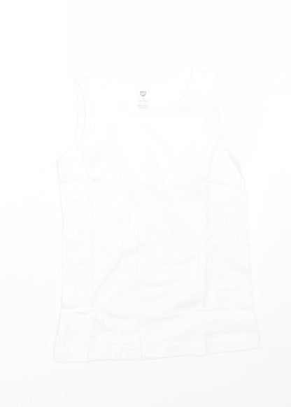Additional front view of BACK TO SCHOOL boys’ white cotton basic tank, size 6-7, years round neck