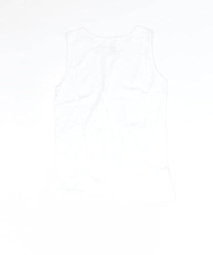 Back view of BACK TO SCHOOL boys’ white cotton basic tank, size 6-7, years round neck