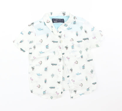 NEXT Boys White  Cotton Basic Button-Up Size 9-12 Months Collared  - FLAMINGO. WATERMELON. SHARK. ICE CREAM. CACTUS. DRINK. TREE. SKATEBOARD