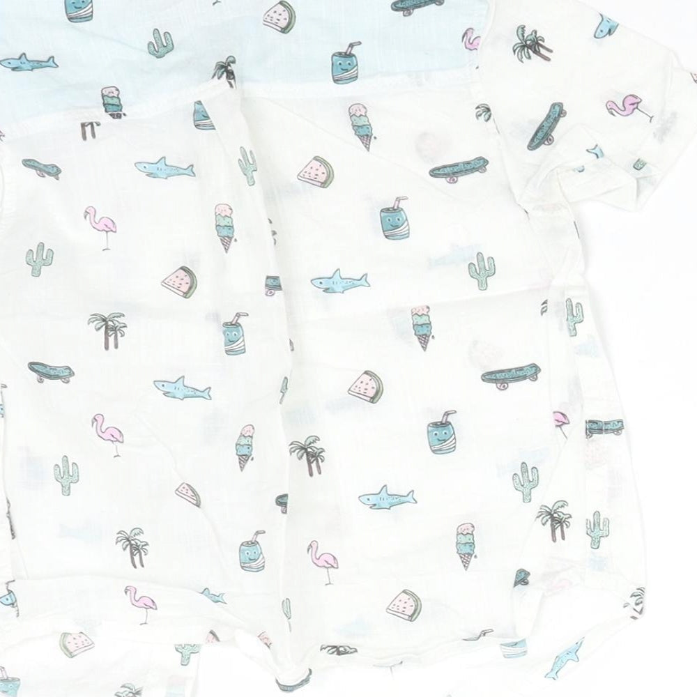 NEXT Boys White  Cotton Basic Button-Up Size 9-12 Months Collared  - FLAMINGO. WATERMELON. SHARK. ICE CREAM. CACTUS. DRINK. TREE. SKATEBOARD