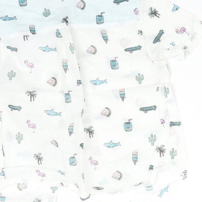 NEXT Boys White  Cotton Basic Button-Up Size 9-12 Months Collared  - FLAMINGO. WATERMELON. SHARK. ICE CREAM. CACTUS. DRINK. TREE. SKATEBOARD
