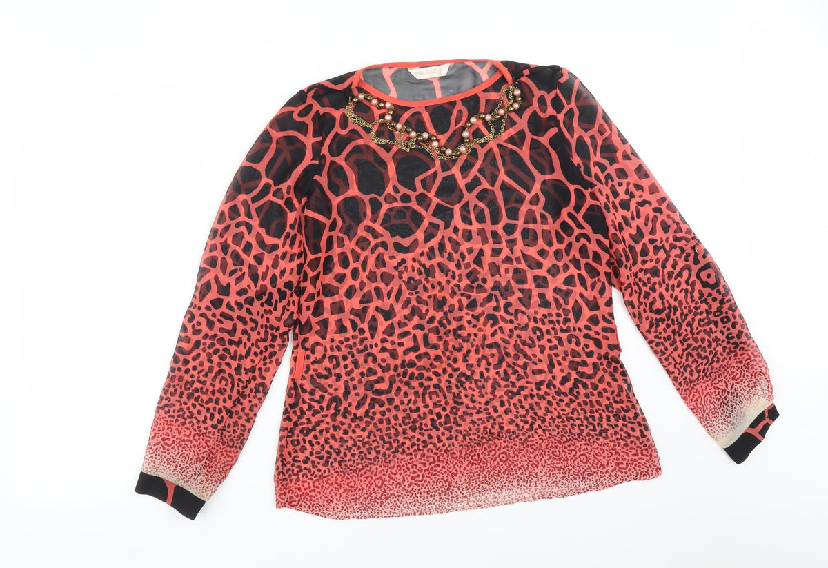 Additional front view of PARK MCCA women’s multicoloured animal print basic blouse, size UK 10, round neck