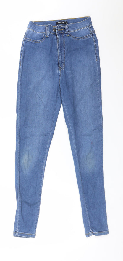 Boohoo Womens Blue  Cotton Skinny Jeans Size 8 L28 in Regular