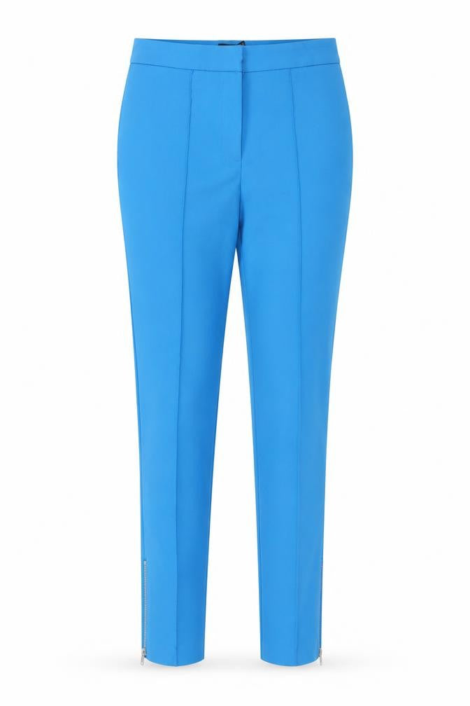 Front view of ASOS women’s blue cotton carrot trousers, size UK 8, 26-inch leg regular