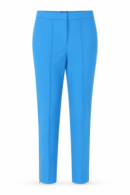Front view of ASOS women’s blue cotton carrot trousers, size UK 8, 26-inch leg regular