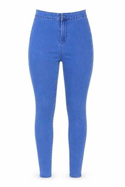 Front view of DENIM CO women’s blue cotton skinny jeans, size UK 10, 30-inch leg regular