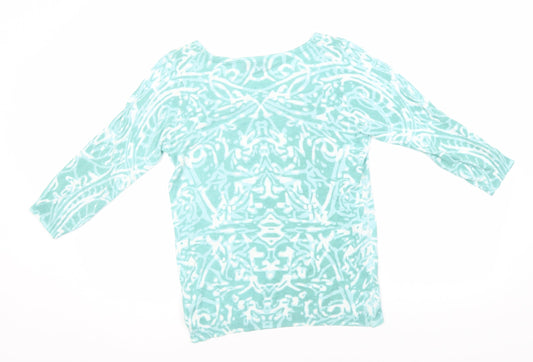 Per Una Womens Green Geometric Polyamide Basic T-Shirt Size 10 Round Neck