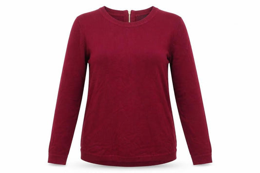 Front view of M&Co women’s pink round neck viscose jumper, size UK 12