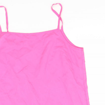 Close-up detail of George girls’ pink polyester basic tank, size 13-14, years off the shoulder