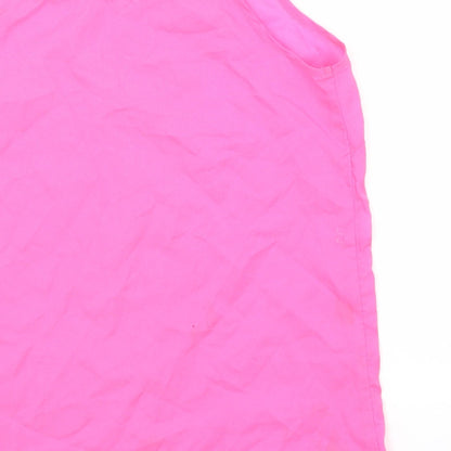 Brand and care label for George girls’ pink polyester basic tank, size 13-14, years off the shoulder
