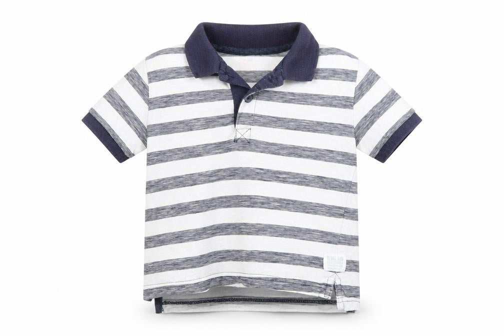 Front view of Rebel boys’ white striped cotton basic polo, size 5-6, years collared