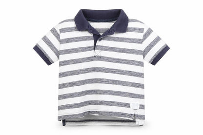Front view of Rebel boys’ white striped cotton basic polo, size 5-6, years collared