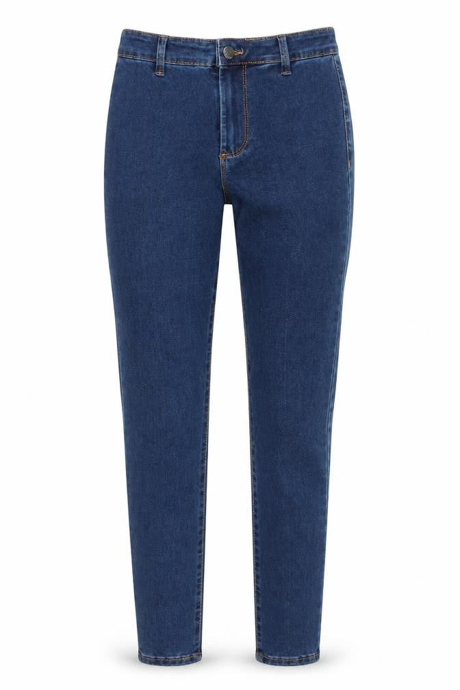 Front view of Denim & Co. women’s blue cotton straight jeans, size UK 6, 28-inch leg regular