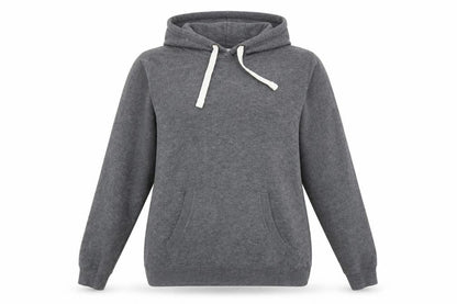 Front view of Avenue women’s grey polyester pullover hoodie, size UK 18