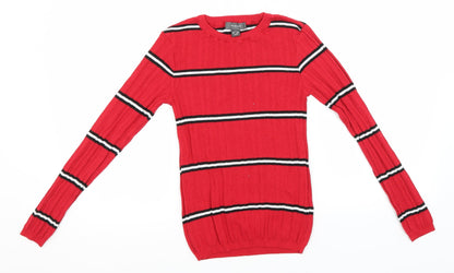 Primark Womens Red Round Neck Striped Polyester Pullover Jumper Size 6