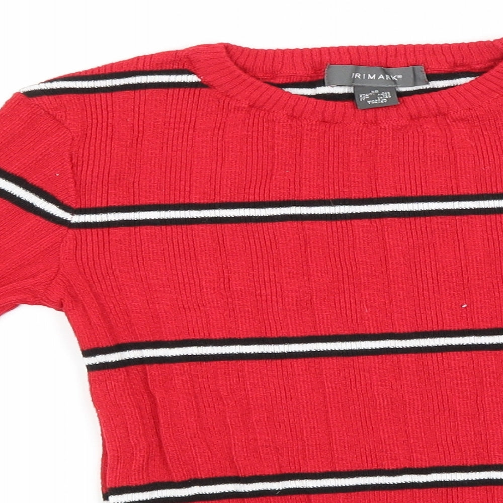 Primark Womens Red Round Neck Striped Polyester Pullover Jumper Size 6