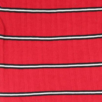 Primark Womens Red Round Neck Striped Polyester Pullover Jumper Size 6