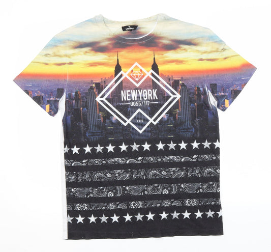 Twisted Soul Mens Multicoloured  Polyester  T-Shirt Size S Round Neck  - New York