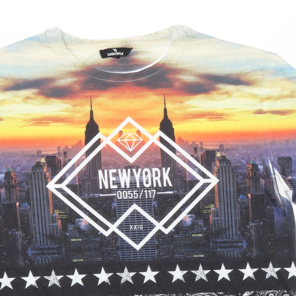 Twisted Soul Mens Multicoloured  Polyester  T-Shirt Size S Round Neck  - New York