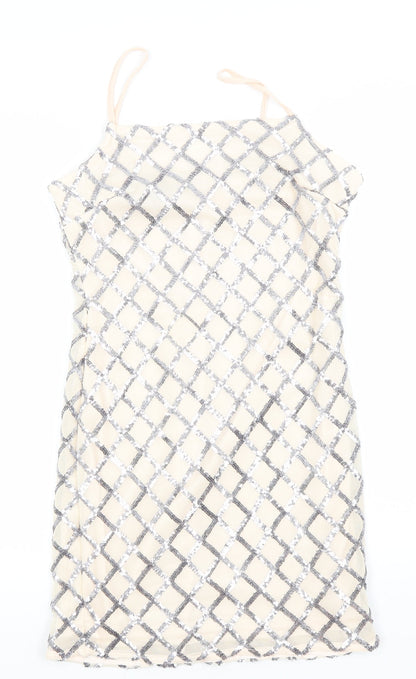 PARISIAN SIGNATURE Womens Ivory Argyle/Diamond Polyester A-Line  Size 10  Round Neck