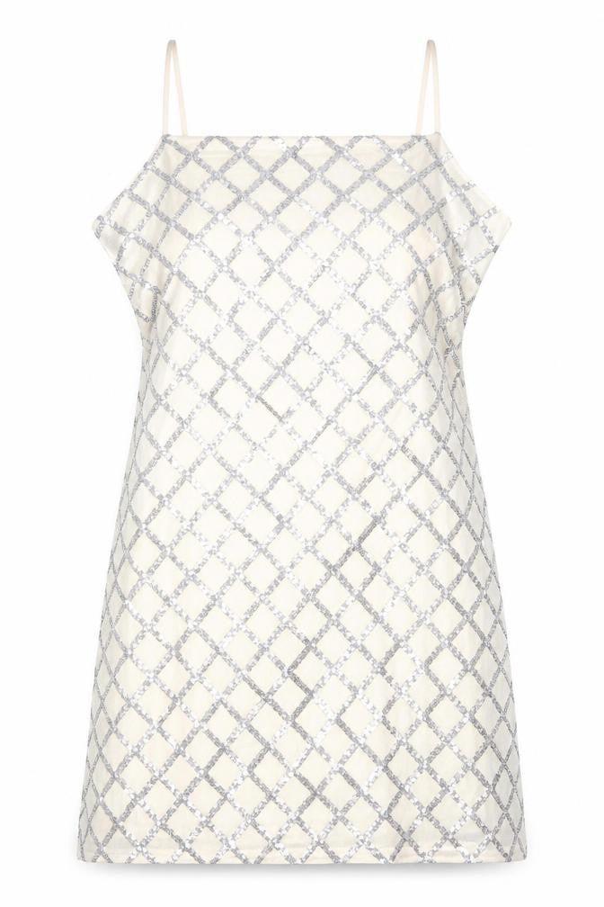Front view of Parisian Signature women’s ivory argyle/diamond polyester a-line, size UK 10, round neck