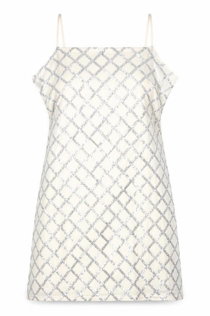 Front view of Parisian Signature women’s ivory argyle/diamond polyester a-line, size UK 10, round neck