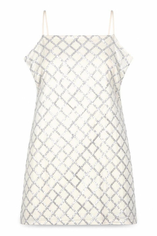 Front view of Parisian Signature women’s ivory argyle/diamond polyester a-line, size UK 10, round neck