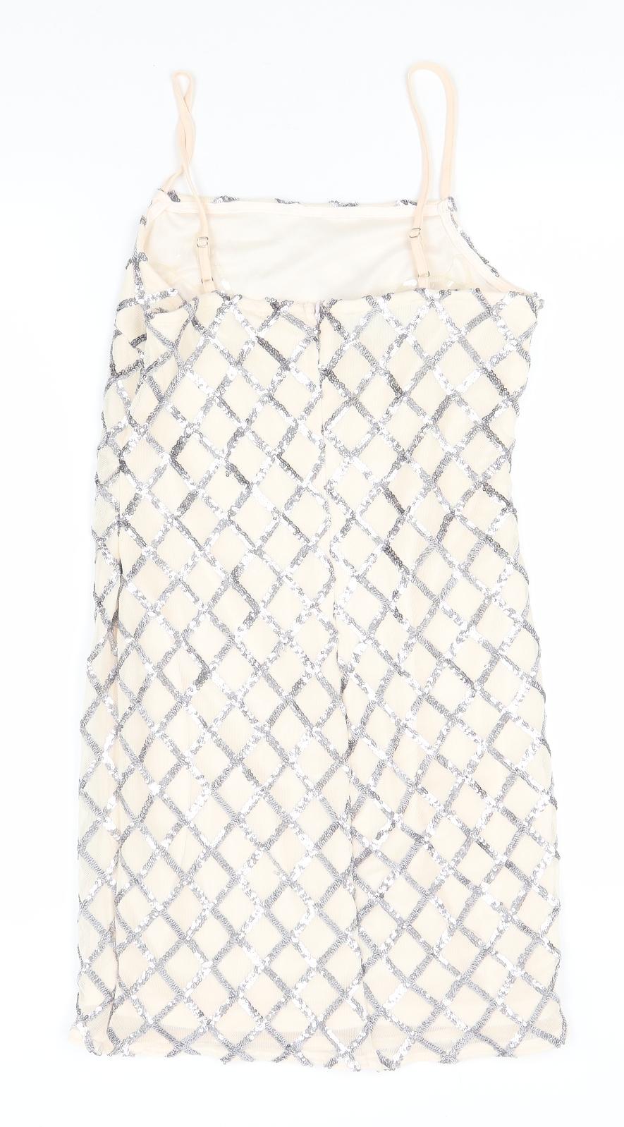 PARISIAN SIGNATURE Womens Ivory Argyle/Diamond Polyester A-Line  Size 10  Round Neck