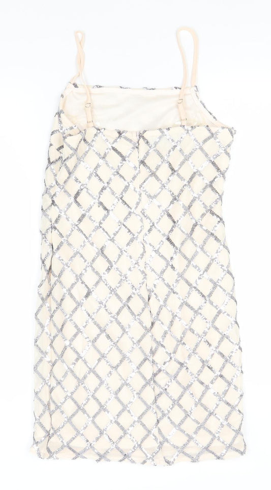 PARISIAN SIGNATURE Womens Ivory Argyle/Diamond Polyester A-Line  Size 10  Round Neck