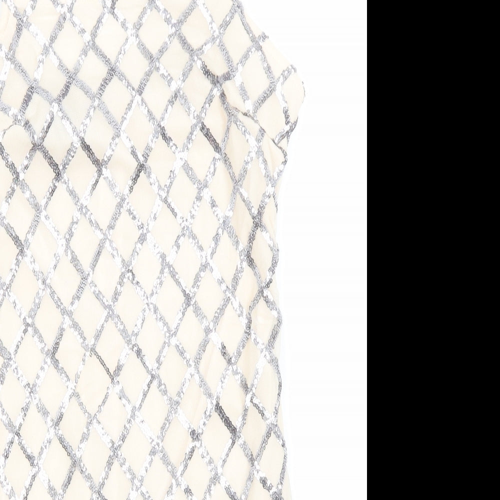 PARISIAN SIGNATURE Womens Ivory Argyle/Diamond Polyester A-Line  Size 10  Round Neck