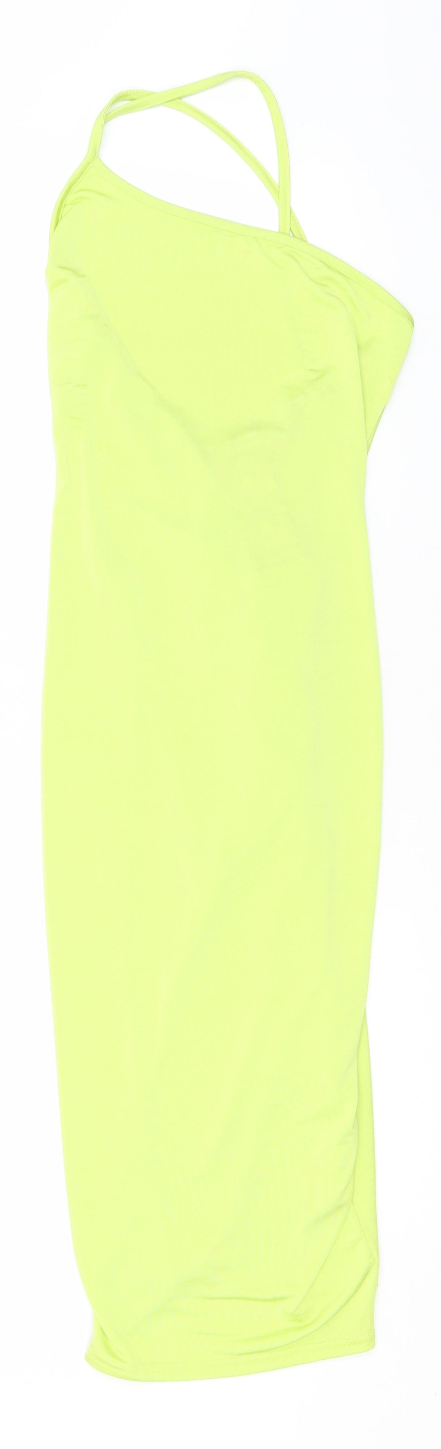 Boohoo Womens Green  Polyester Pencil Dress  Size 8  One Shoulder