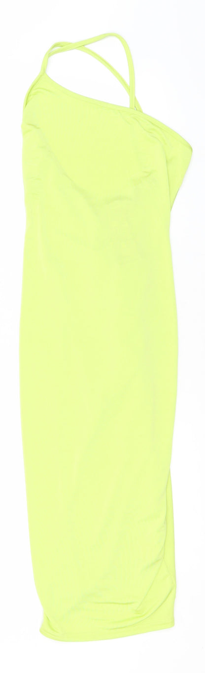 Boohoo Womens Green  Polyester Pencil Dress  Size 8  One Shoulder