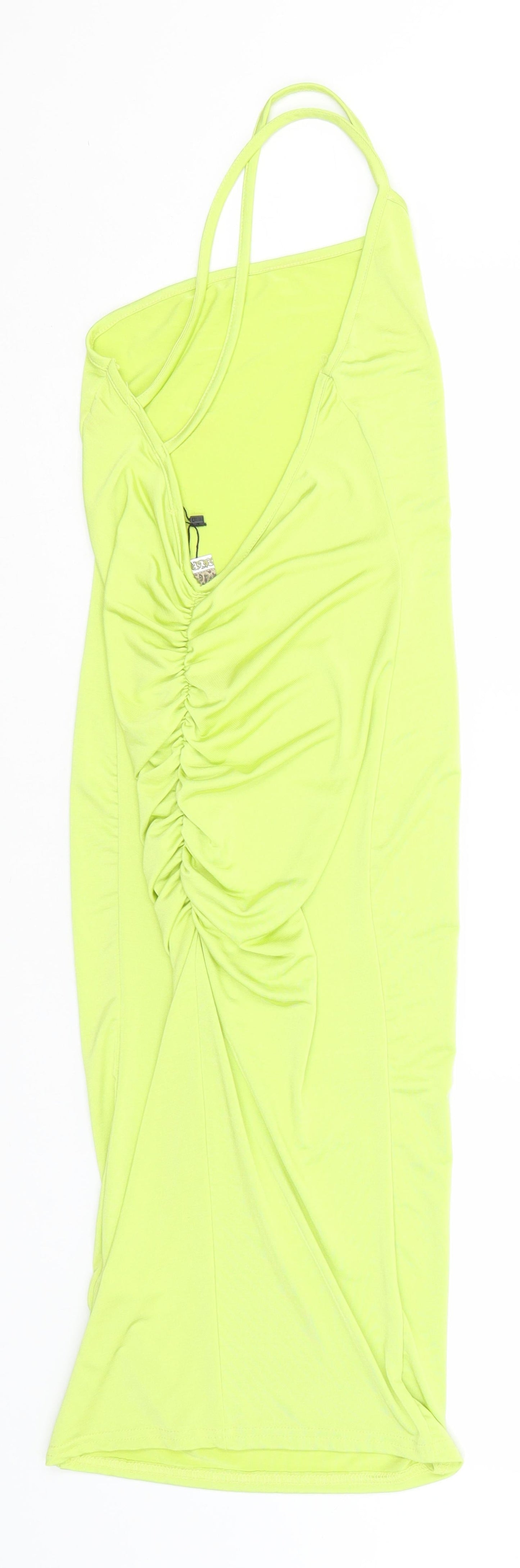 Boohoo Womens Green  Polyester Pencil Dress  Size 8  One Shoulder