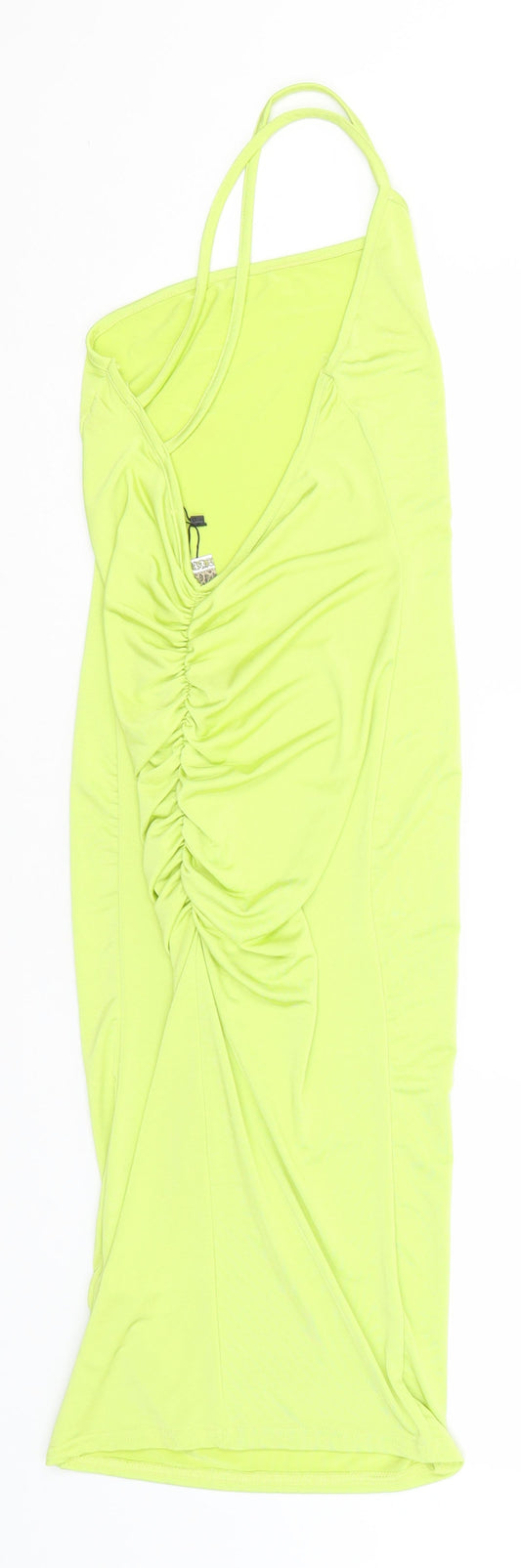 Boohoo Womens Green  Polyester Pencil Dress  Size 8  One Shoulder