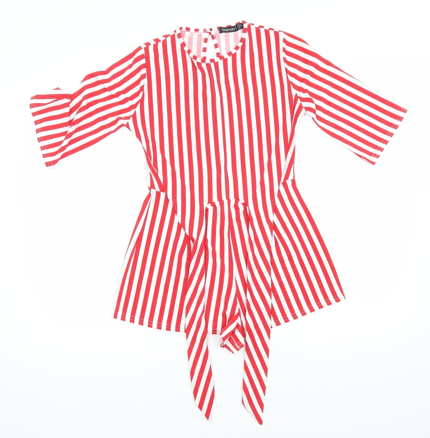 Boohoo Womens Red Striped Polyester Jumpsuit One-Piece Size 8
